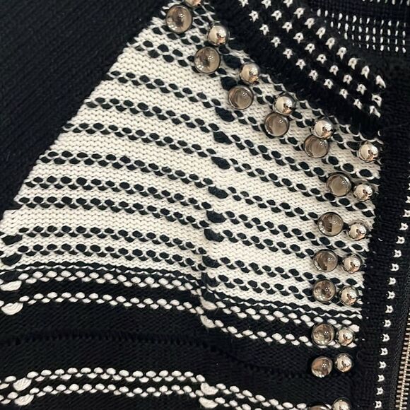 Nanette Lepore Wild West Cardigan Knit zip up in Black/Silver with Gemstone sz S - Picture 4 of 5